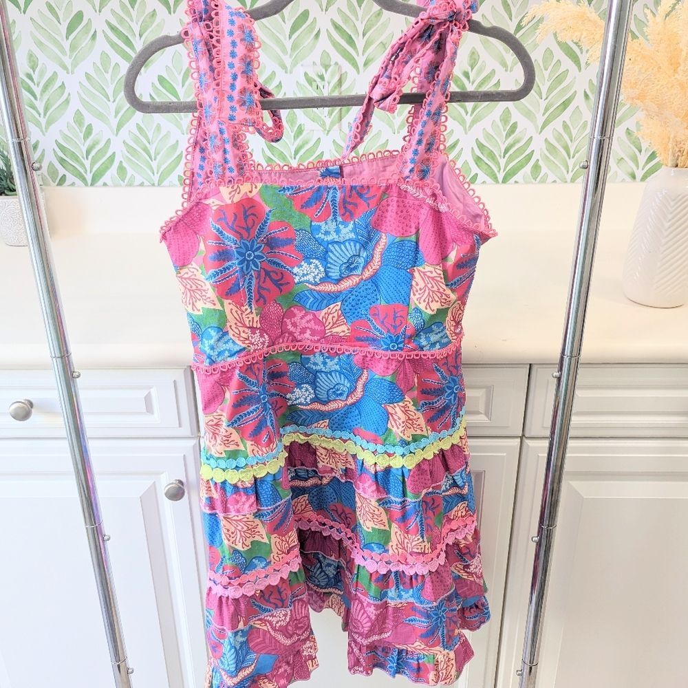 Marié Naomi Tiered Mini Dress Victoria Dunn Pink And Blue Medium - Picture 3 of 11